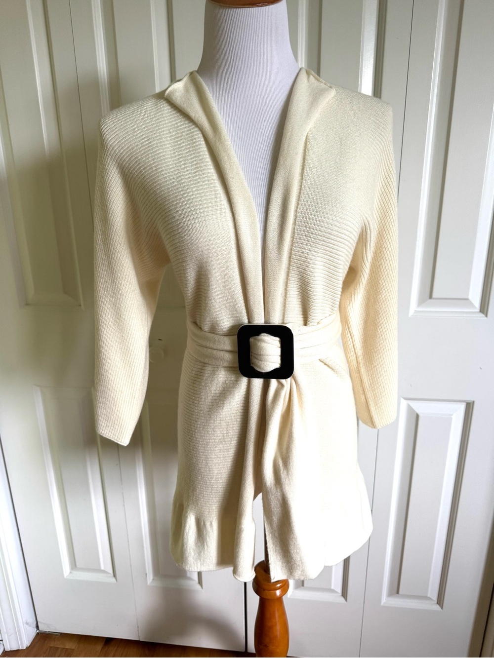 PIER ANTONIO GASPARI Ivory Wool Blend Knit Belted Cardigan 8/44 Mint